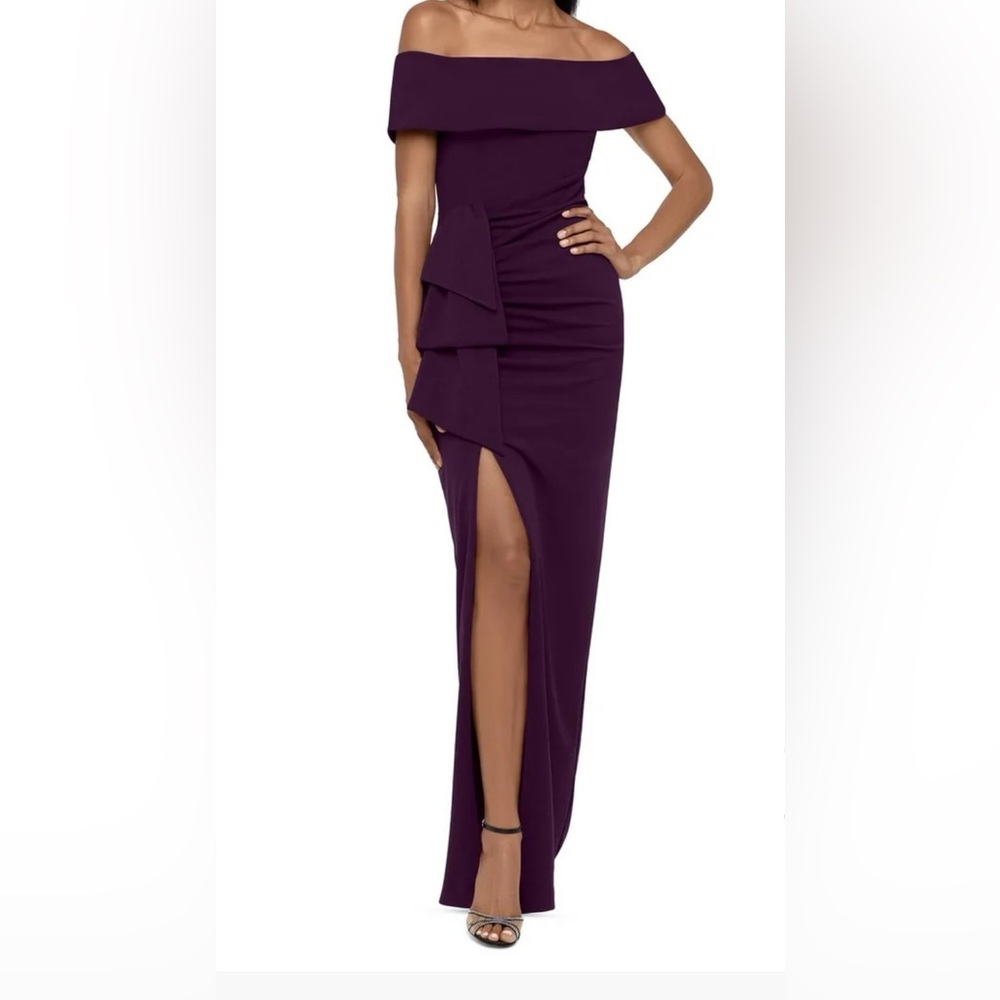 XScape Off the Shoulder Elegant Purple Evening Gown - Picture 1 of 4